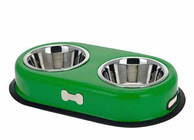 Gamelle pour chien design avec deux bols verte