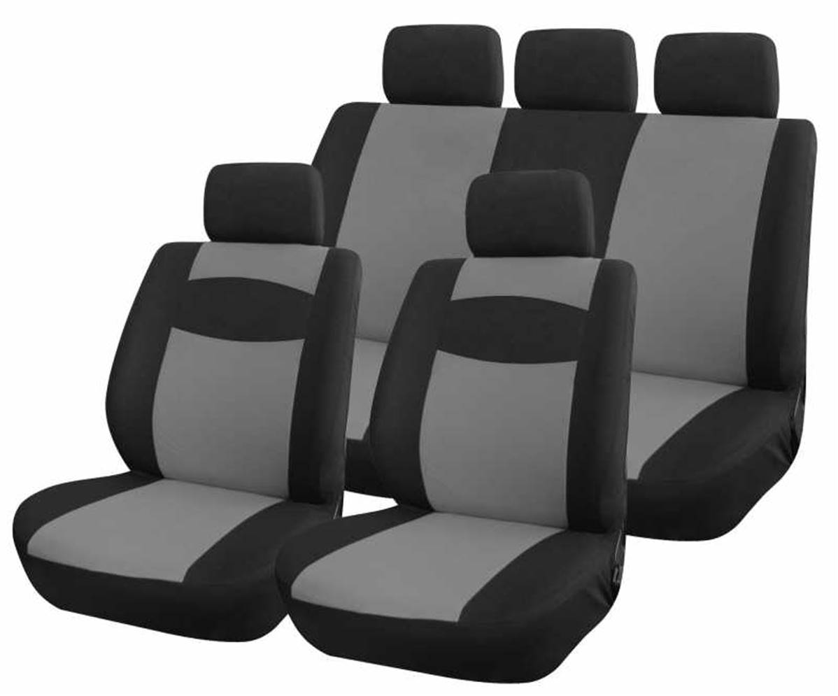 Housse pour siege de voiture 9 pieces design gris et noir