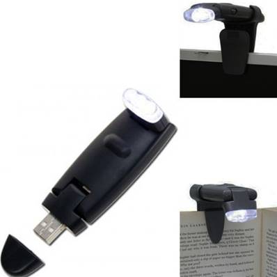 Lampe USB 3 LEDs Rechargeable pour Notebook ou Livre - 2 Clips