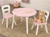 Table ronde 2 chaises en bois design pour enfant rose et blanc 