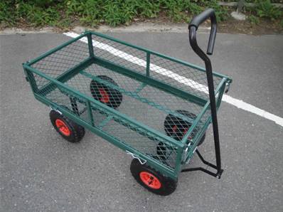 chariot de jardin avec roues gonflables et grille de protection