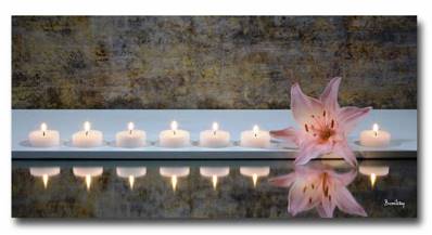 Tableau déco photo zen avec bougies et fleur format 50 x 100 cm