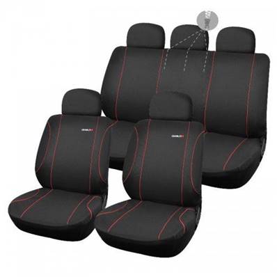 Housse siège voiture tunning universel DIABLO noir - rouge 2/3 1/3 compat airbag