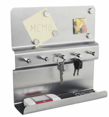 Tableau mémo magnetique en inox porte cle vide poche