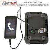 Projecteur LED 10w à batterie anti choc - aluminium et polycarbonate