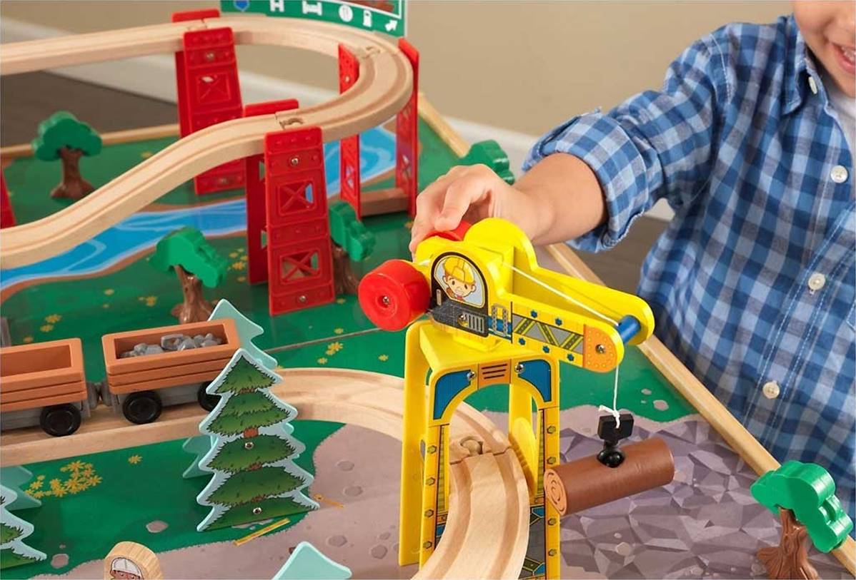 Train et circuit train en bois jeu jouet avec table de présentation