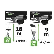 Palan électrique 400 à 800 kgs hauteur 18 m max - télécommande sans fil