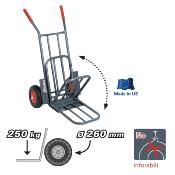 Chariot diable roues increvables 250kg bavette rabattable