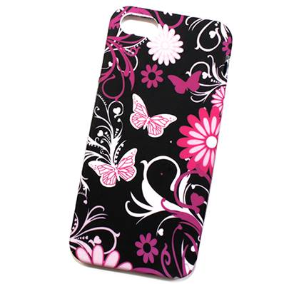 Coque arrière Minigel noire papillons et fleurs roses pour Apple iPhone 5