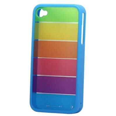 Housse semi rigide MiniGel Arc en Ciel contour Bleu pour Apple iPhone 4