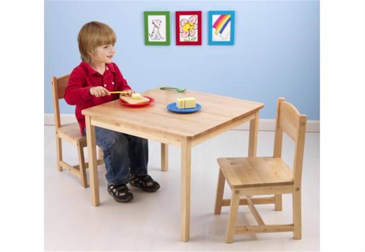 Ensemble table et 2 chaises enfant Mid-Century - Naturel