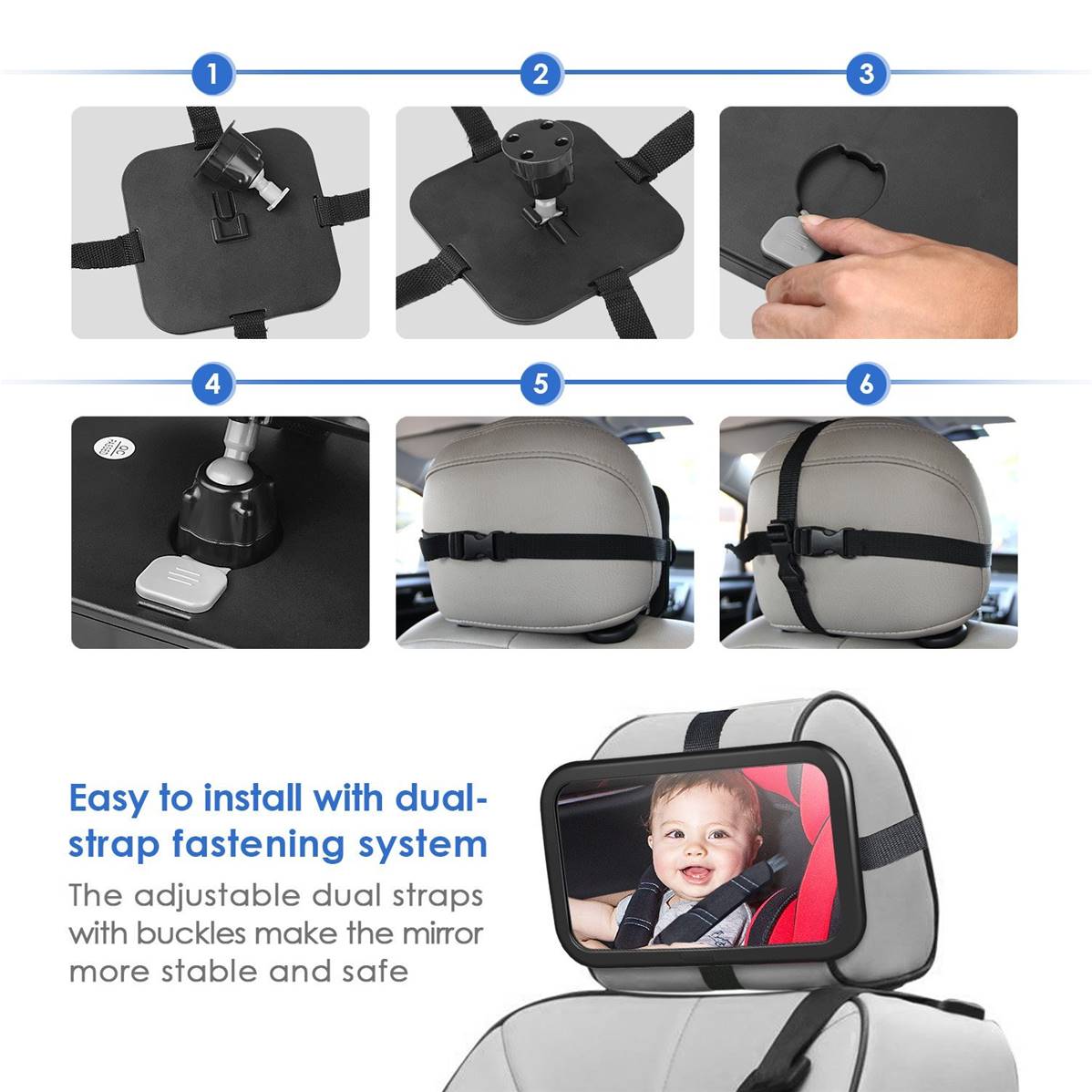 Miroir de surveillance pour bébé en voiture - sans se retourner - sur appui  tête heliotrade