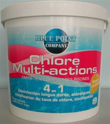 Chlore tout action en galet de 200 grs pour piscine seau 5kg