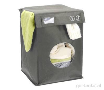 Coffre sac a linge original - design en forme de machine à laver gris