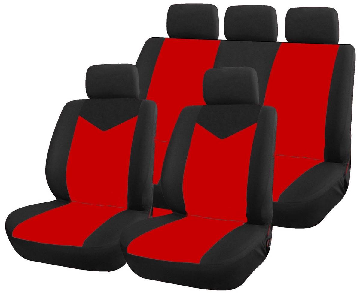 Housse pour siege de voiture 9 pieces noir et rouge STAR compat airbags