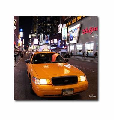 Tableau photo pour déco Taxi à Broadway New York de nuit 30x30 cm