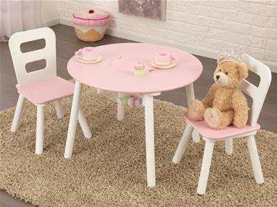 Table ronde 2 chaises en bois design pour enfant rose et blanc 