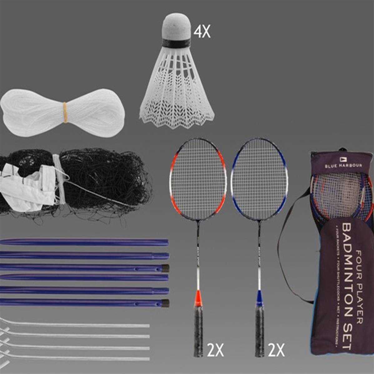 Set de Badminton complet avec filet 295 x 38 x 154 cm, raquettes, volants  et étui de rangement Bleu - Cdiscount Sport