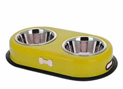 Gamelle pour chien design avec deux bols jaune
