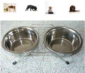 Double gamelle (eau et nourriture) pour chiens en inox avec support 