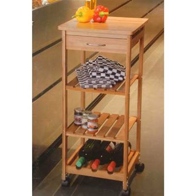 Chariot de cuisine d'appoint, en bambou avec tiroir et casier à bouteilles