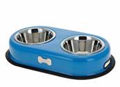 Gamelle pour chien design avec deux bols bleu