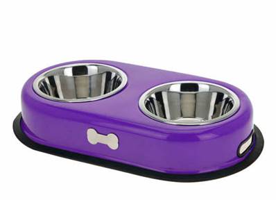 Gamelle pour chien design avec deux bols violet