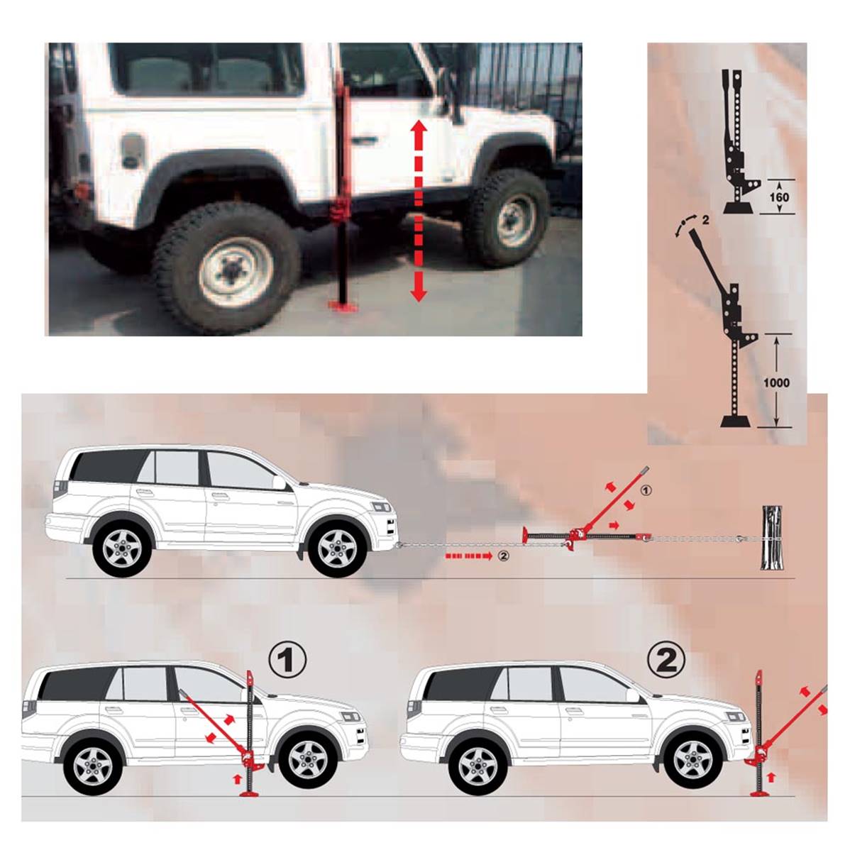 Cric spéciale 4x4 3tonnes levage jusqu'à 1.20 metres