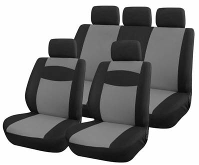 Housse pour siege de voiture 9 pieces design gris et noir