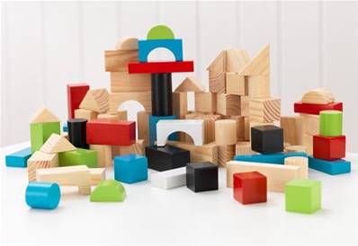 100 pieces de blocs et cubes de construction en bois massif jouets 1er age